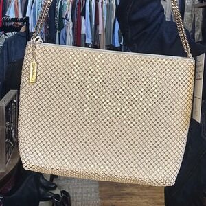 Whiting & Davis Gold Mesh Crossbody Evening Bag Chain Mail Vintage 80s Glam